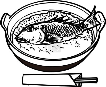 Téléchargez les photos : Illustration des grandes lignes du riz et du poisson, concept alimentaire - en image libre de droit