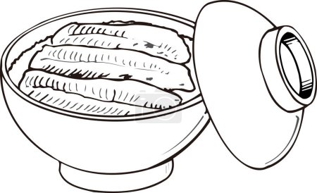 Foto de Tazón con ilustración de esquema de pescado y arroz, concepto de alimento - Imagen libre de derechos