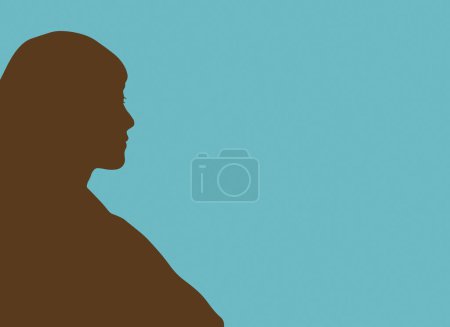 Photo for Brown silhouette of asian woman with long hair on blue background - Royalty Free Image