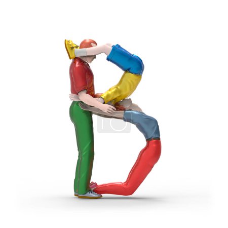 Foto de Letra b hecha de figuritas humanas coloridas, juguetes pequeños en forma de símbolo - Imagen libre de derechos