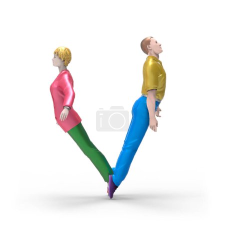 Photo for Letter v made of colorful human figurines, small toys in symbol shape - Royalty Free Image