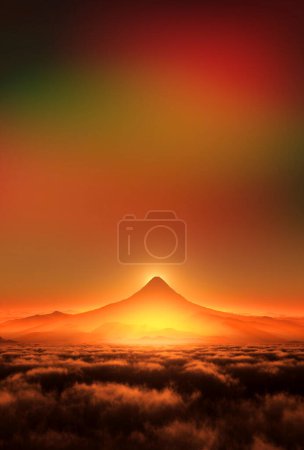Téléchargez les photos : Lever de soleil panoramique sur la montagne et les nuages - en image libre de droit