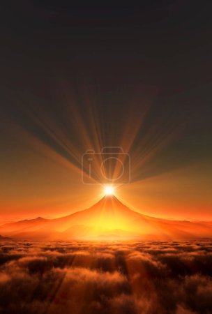 Téléchargez les photos : Lever de soleil panoramique sur la montagne et les nuages - en image libre de droit