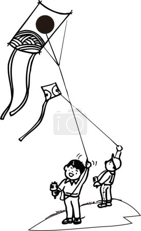 Photo for Illustration of boys with flying kites on white background - Royalty Free Image