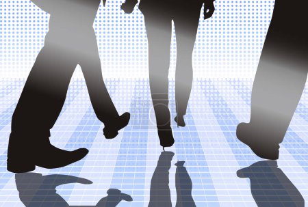 Téléchargez les photos : Silhouette de gens d'affaires marchant sur fond bleu abstrait, illustration de concept d'entreprise - en image libre de droit