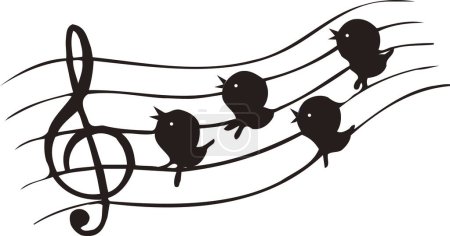 Photo for Black and white illustration of notes with birds - Royalty Free Image