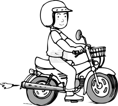 Téléchargez les photos : Croquis illustration de garçon chevauchant une moto - en image libre de droit