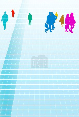 Foto de Silueta de gente de negocios caminando sobre fondo abstracto azul, ilustración del concepto de negocio - Imagen libre de derechos