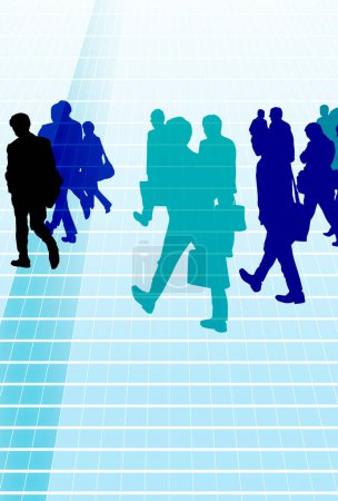 Foto de Silueta de gente de negocios caminando sobre fondo abstracto azul, ilustración del concepto de negocio - Imagen libre de derechos