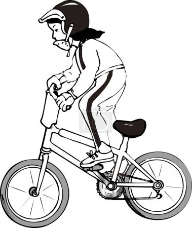 Téléchargez les photos : Croquis illustrant un cycliste chevauchant un vélo isolé sur fond blanc - en image libre de droit