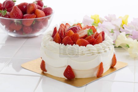 Photo for Delicious strawberry cake on table - Royalty Free Image