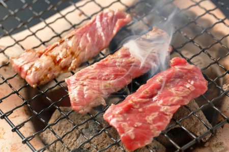 Photo for Closeup of BBQ with frying meat - Royalty Free Image