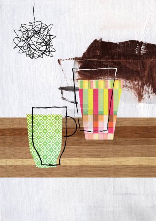 Téléchargez les photos : Illustration abstraite de tasses colorées sur la table - en image libre de droit