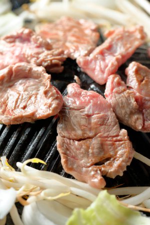 Foto de Primer plano de barbacoa con carne de freír - Imagen libre de derechos
