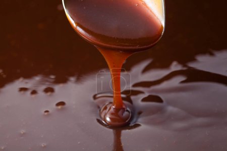 Photo for Thick tomato sauce flowing from spoon - Royalty Free Image