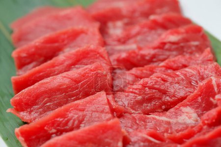 Photo for Closeup of plate with pieces of raw meat - Royalty Free Image