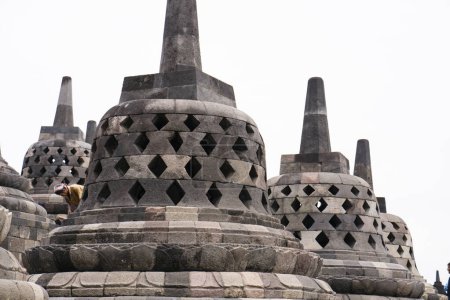 beautiful architecture of stupas at Borobudur Buddhist temple in Magelang Regency, near the city of Magelang and the town of Muntilan, in Central Java, Indonesia