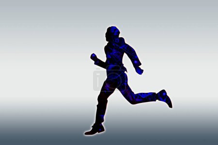 Foto de 3d representación del hombre corriendo, compuesto digital, silueta sobre fondo gris - Imagen libre de derechos