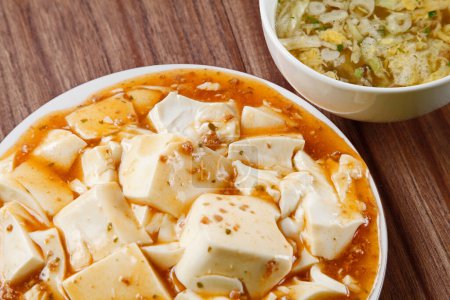 Photo for Spicy tofu cheese with sauce in bowl, closeup - Royalty Free Image