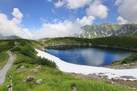 Photo for Scenic shot of blue lake in beautiful green hills in Japan - Royalty Free Image