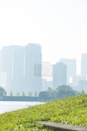 Photo for City skyline with grass and blue sky - Royalty Free Image