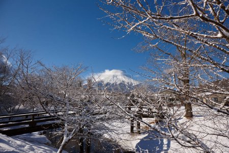 Foto de Hermosa vista de la nevada montaña Fuji en Japón - Imagen libre de derechos
