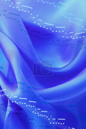 Téléchargez les photos : Fond abstrait bleu et blanc avec des notes musicales - en image libre de droit