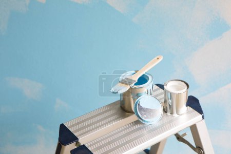 Photo for Painting concept background with blue paint roller - Royalty Free Image