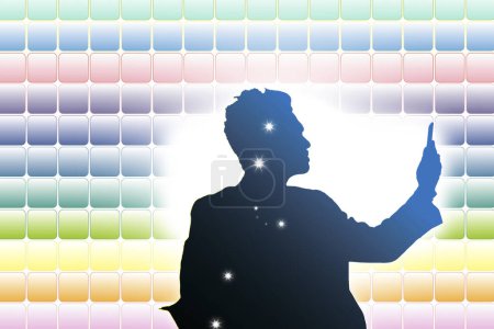 Téléchargez les photos : Silhouette de jeune homme sur fond coloré - en image libre de droit