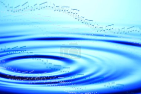 Téléchargez les photos : Vague abstraite d'eau bleue avec des notes musicales - en image libre de droit
