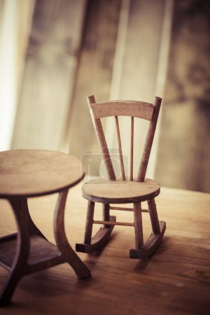 Photo for Empty wooden chair and table in the background. - Royalty Free Image