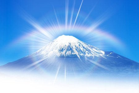Foto de Vista panorámica de la montaña fuji con el cielo azul en el fondo - Imagen libre de derechos