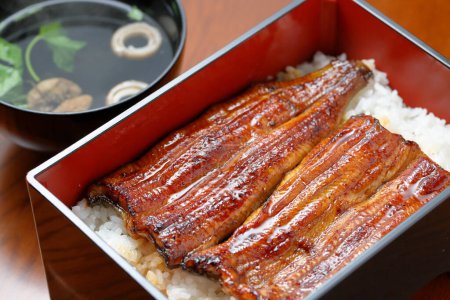 Foto de Cocina japonesa. arroz con anguila deliciosa - Imagen libre de derechos