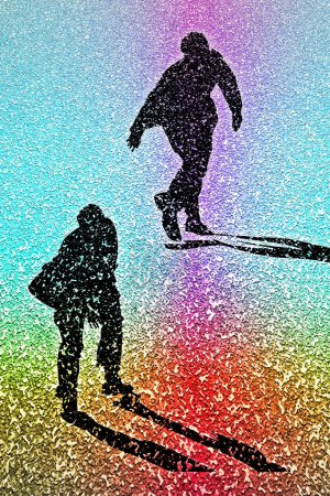 Photo for Silhouette of a businessmen walking on the colorful road - Royalty Free Image