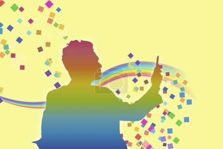 Photo for Silhouette of a businessman over colorful rainbow background. - Royalty Free Image