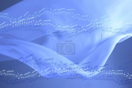Téléchargez les photos : Vagues bleues avec des notes musicales sur fond - en image libre de droit