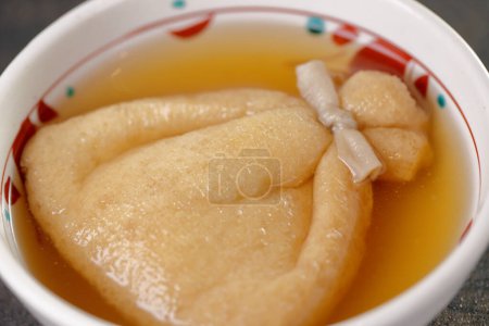 Photo for Japanese food, Kinchaku deep fried tofu with mochi ingredient for oden - Royalty Free Image