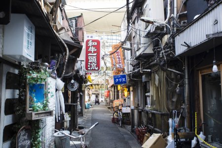 Photo for View of narrow street in Japanese city - Royalty Free Image