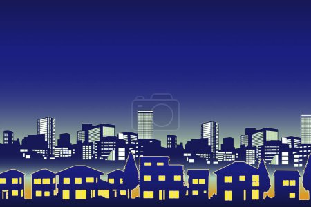 Foto de Ilustración con edificios de la ciudad en la noche - Imagen libre de derechos