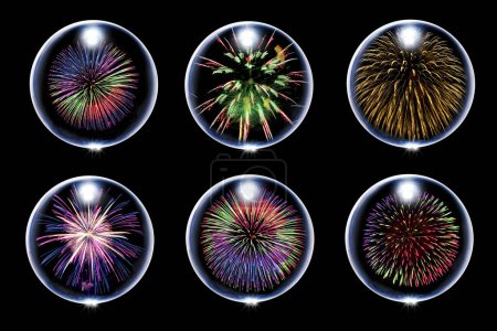 Photo for Set of colorful fireworks on dark background - Royalty Free Image