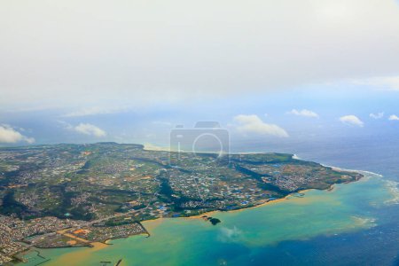 aerial view of the sea and Itoman city in Okinawa Prefecture, Japan. 