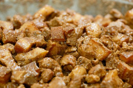 Téléchargez les photos : Vue rapprochée de délicieux plats asiatiques, morceaux de viande cuits avec des épices - en image libre de droit