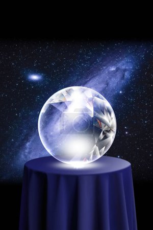 Foto de Esfera de cristal sobre fondo oscuro con estrellas. - Imagen libre de derechos