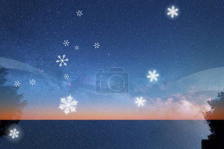 Téléchargez les photos : Beau ciel étoilé et fond de flocons de neige. galaxie de la voie lactée. - en image libre de droit