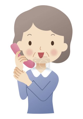 Photo for Cute illustration of cartoon senior woman talking on the phone - Royalty Free Image