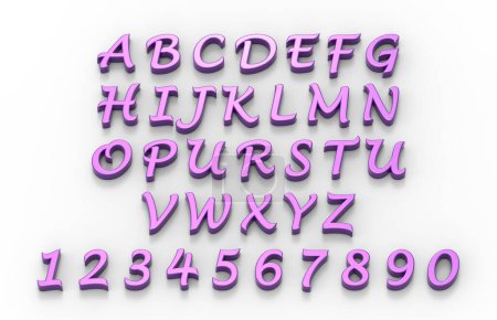 Téléchargez les photos : 3d rendu des lettres et des chiffres de l'alphabet violet sur fond blanc - en image libre de droit