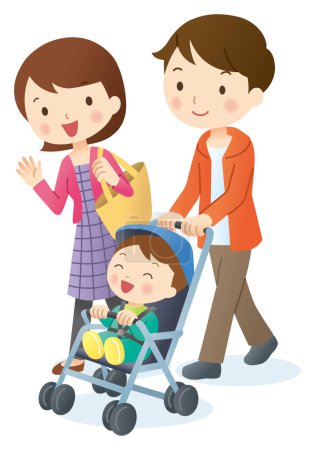 Téléchargez les photos : Illustration mignonne de la famille heureuse dessin animé avec bébé - en image libre de droit