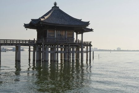 Ukimido (Floating Hall), Mangetsu-ji, a temple beside Lake Biwa in Otsu, Shiga Prefecture, Japan