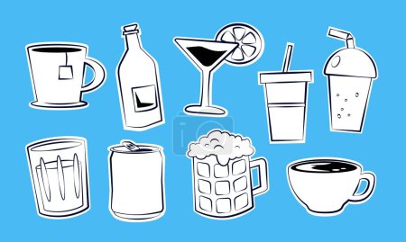 Illustration for Cartoony Comic Stickers Vector Icon Collection - Beverage & Drinks - Royalty Free Image