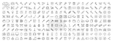 Tools and Equipment Outlined Vector Icon Set Megapack Transparent Background PNG Editable Stroke EPS AI